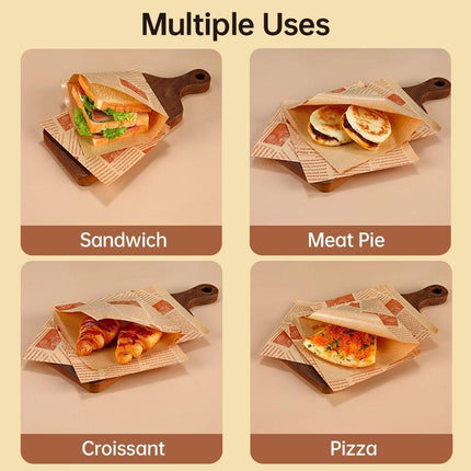 200PCS Vintage Newspaper Print Kraft Paper Bags Eco-Friendly Food Packaging