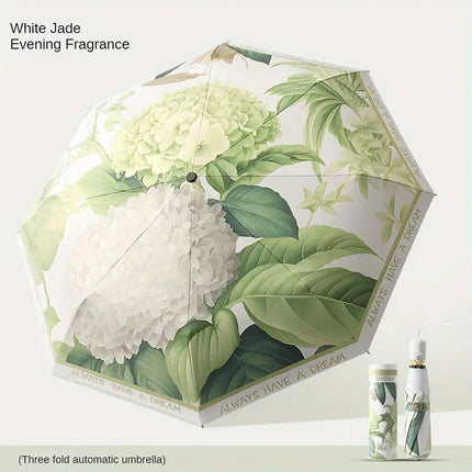 Floral Automatic Folding 3 Fold Umbrella Auto Open Close Travel Windproof Anti-UV