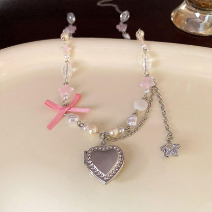 Pink Pentagram Love Pendant Necklace Sweet Jewellery Women Girls Cute Gift