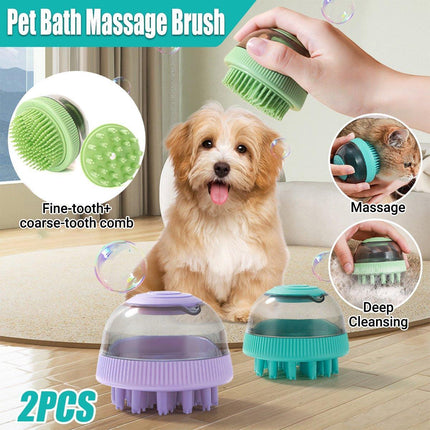 2PCS Pet Cleaning Brush Bath Massage Gel Dispenser Cats Dogs Grooming Tool