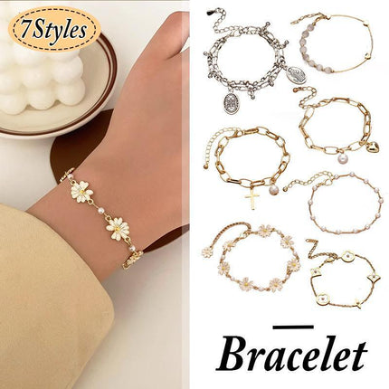 Stylish Crystal Pearl Flower Bracelet Party Accessories Charm Chain Jewellery - Aimall