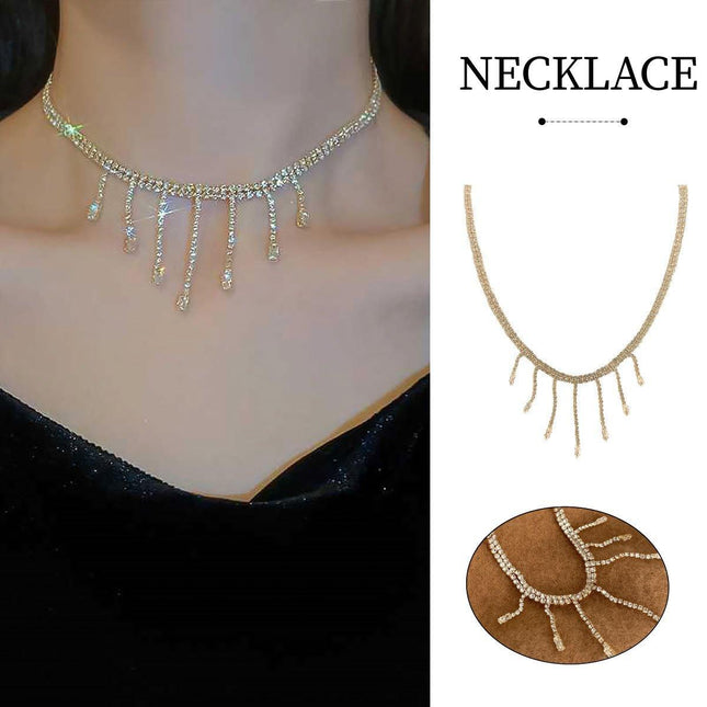 Luxury Zirconia Tassel Necklace Elegant Collar Jewelry for Women Party Wear