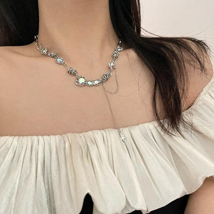 Moonstone Pendant Necklace Cool Tone Clavicle Chain for Women Girls Jewelry Gift - Aimall