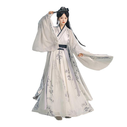 Hanfu Dress Women Ancient Chinese Traditional Fairy White Bamboo Costume Summer - Aimall