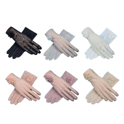 6 Colours Women UV Protection Lace Gloves Touchscreen Non-Slip Driving Gloves