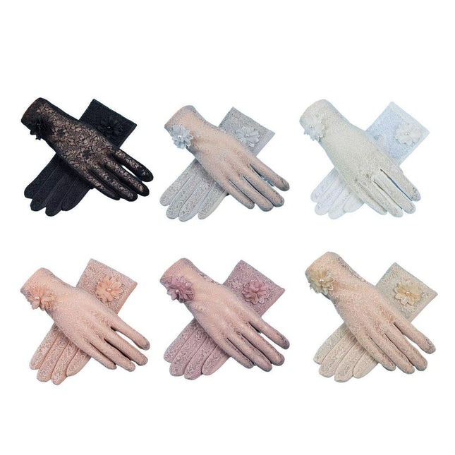 6 Colours Women UV Protection Lace Gloves Touchscreen Non-Slip Driving Gloves