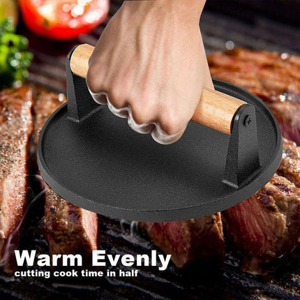 Cast Iron Burger Press Making Hamburger Steak Meat Smasher Utensils Grill BBQ - Aimall