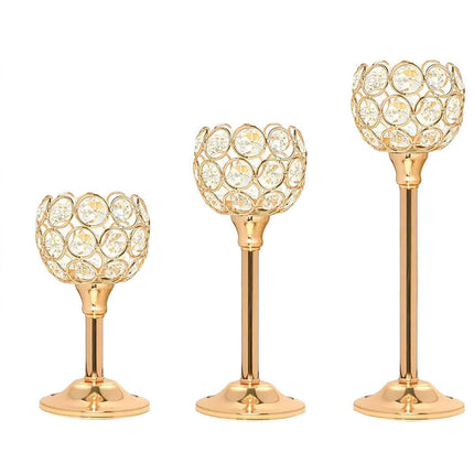 3PCS Crystal Candle Holders Metal Candlelight Wedding Home Dinner Decoration