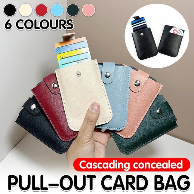 Credit Card ID Card Holder Bag Leather Pull-Out Business Card Multi-Layered Bag - Aimall