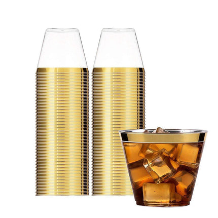 100pcs 9OZ Hot Gold Silver Plastic Wine Cup Western Food Cup Ice Cream