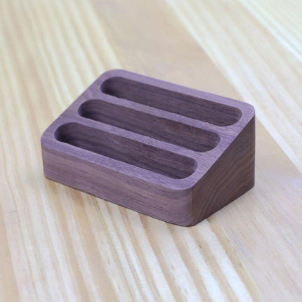 Black Walnut 3 Compartment Business Card Holder Office Card Organizer Case