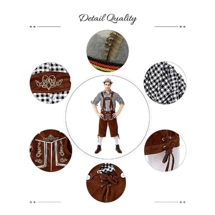 Oktoberfest Mens Lederhosen Costume Bavarian German Beer Embroidered Outfit - Aimall
