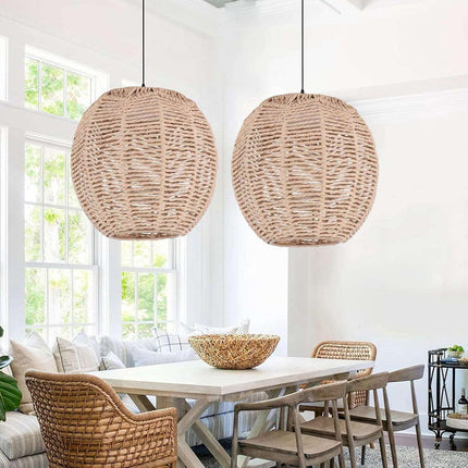Simulated Rattan Ceiling Light Cover Handmade Rustic Woven Lamp Shade Decor