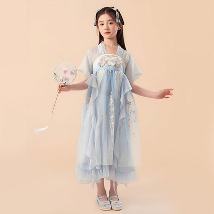Blue Hanfu Girl Super Fairy Dress Mesh Traditional Chinese Style Princess Outfit