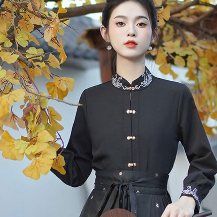 Chinese Style Women Autumn Standing Collar White Shirt Fashion Inner Tops