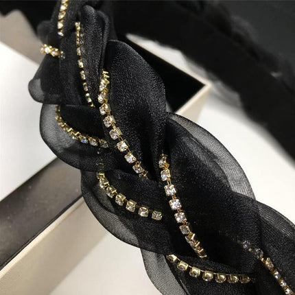 Women Hairband Twist Organza Knot Cross Tie Wide Headwear Hair Band Hoop Shiny - Aimall