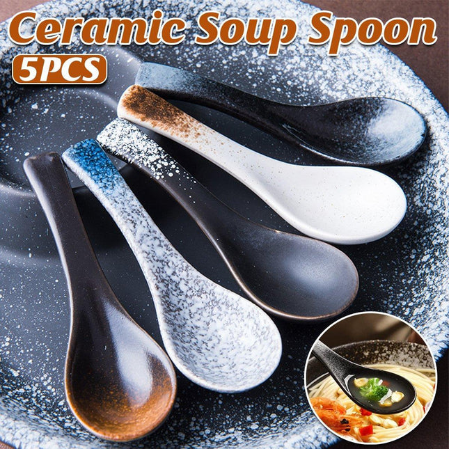 5pcs Ceramic Soup Spoons Household Kitchen Utensils for Cooking and Serving Food