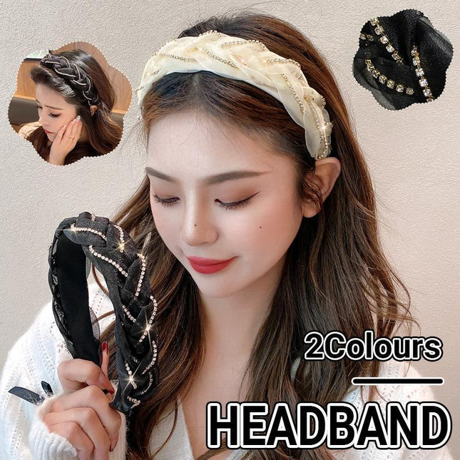 Women Hairband Twist Organza Knot Cross Tie Wide Headwear Hair Band Hoop Shiny - Aimall