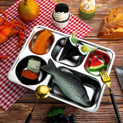 8pcs Stainless Steel Divided Dinner Plates Square Fast Food Plate for Students