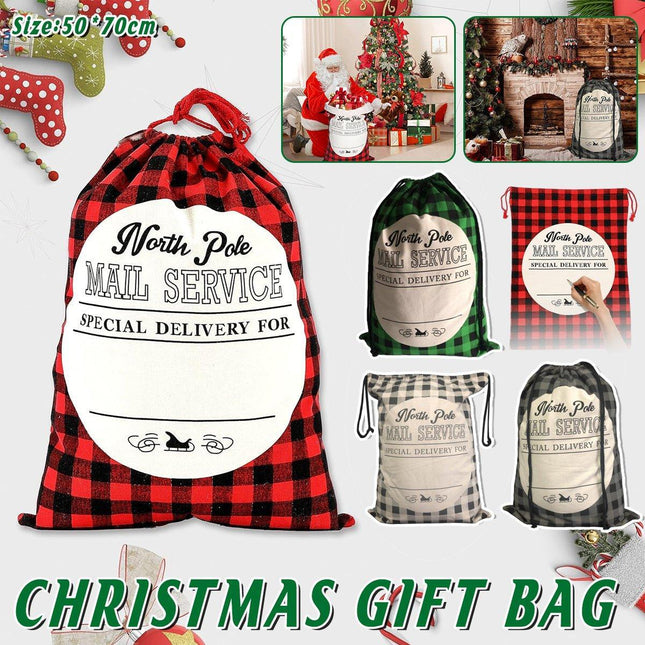 Plaid Christmas Gift Bags Reusable Holiday Apple Pouch Santa Bundle Sacks