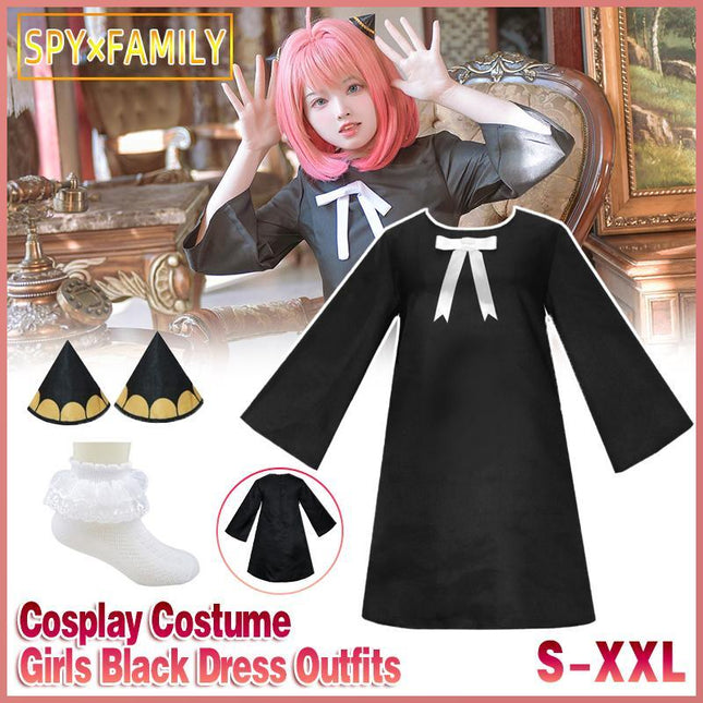 Anime SPY×FAMILY Anya Forger Cosplay Costume Women Girls Black Dress Outfits AU - Aimall