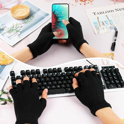 Winter Warm Fingerless Knit Gloves For Mobile Phone Touchscreen Use Elastic