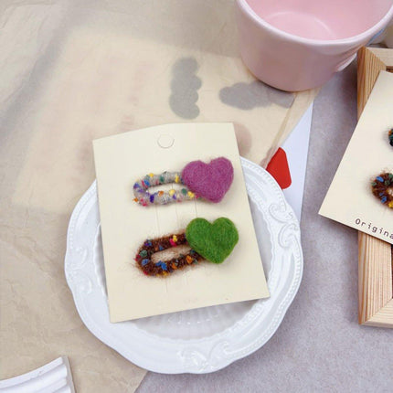 Dopamine Wool Felt Heart Hairpin Cute Plush Hair Clip Fashion Accessories