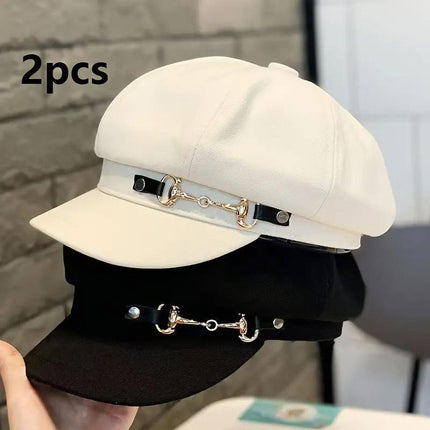 2pcs Vintage Beret Hat Autumn and Winter Versatile Fashionable Warm Headwear Set