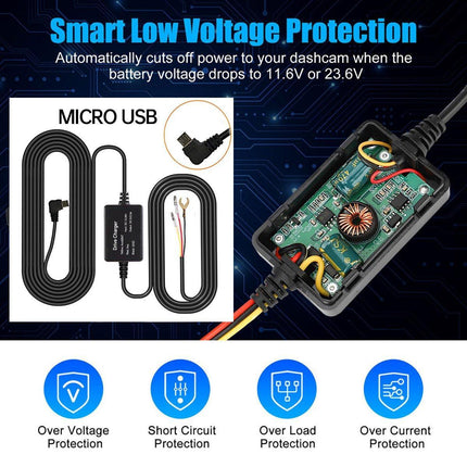Retractable Dashcam Power Cord Video Streaming Media 24-Hour Car Parking Monitor