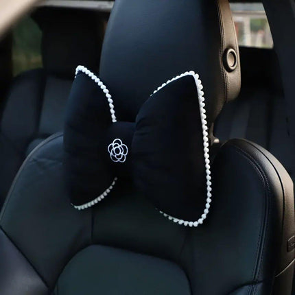 Black Bowknot Neck Pillow Plush Bow Tie Soft Plush Car Headrest Waist Support