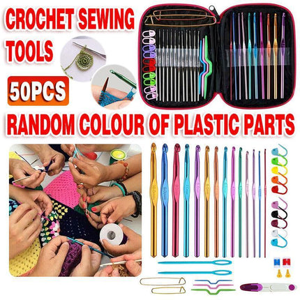 50PCS Hooks Set Crochet Sewing Tools Knitting Needles Aluminum DIY Weave Craft - Aimall