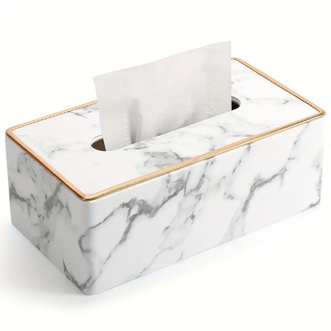 Rectangular Marble PU Leather Tissue Box Cover Napkin Holder Towel Dish Desktop