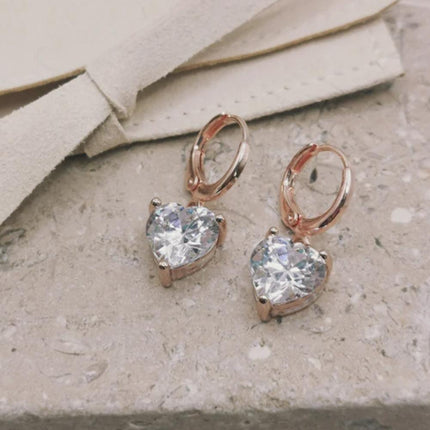 Elegant Crystal Heart Drop Earrings Zircon Rhinestone Wedding Gifts Women - Aimall