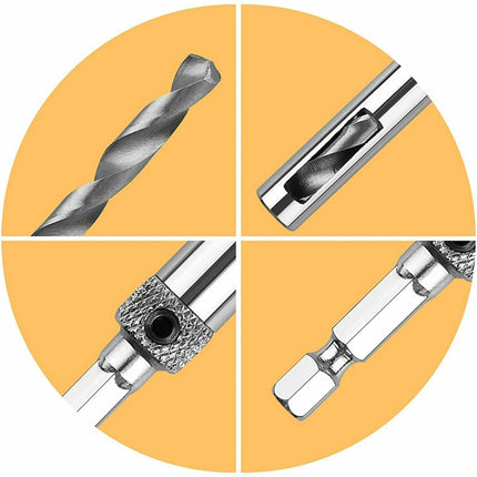 7-Piece Centre Drill Bits Set Self Centering Hinge Hole Drilling 1/4" Hex Shank - Aimall