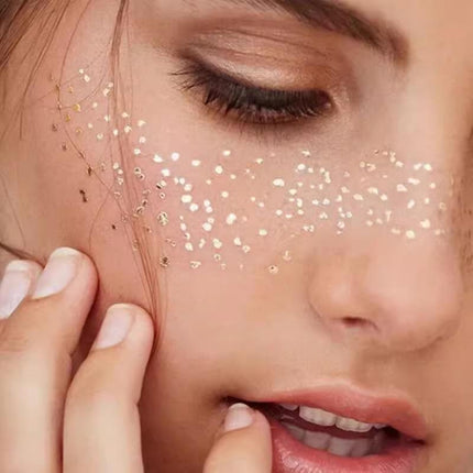 8Style Women Girl Face Gold Shine Body Temporary Tattoo Freckle Art Tattoo Paper - Aimall