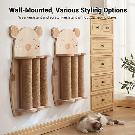 2Style Wood Wall-Mounted Natural Sisal Rope Cat Scratching Claw Grinding Pet Toy