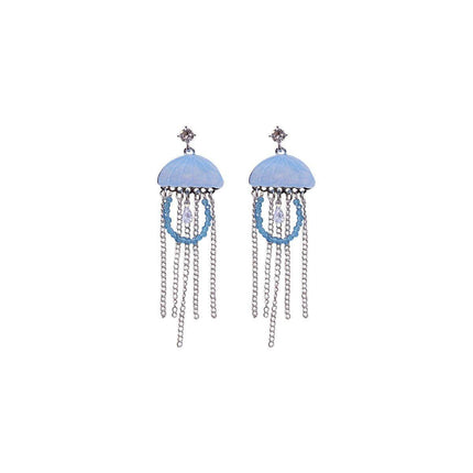 French Retro Enamel Jellyfish Tassel Earring Cool Elegant Fashion Dangle Jewelry