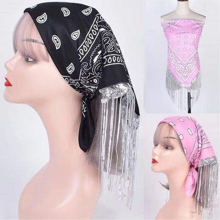 2pcs Fringe Bandana Hip Hop Scarf Stylish Head Wrap Neck Accessory for Men Women