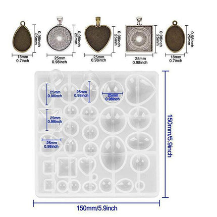 31PCS DIY Silicone Resin Mold Jewelry Casting Epoxy Pendant Tray Mould Craft Kit - Aimall