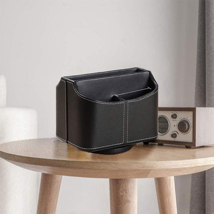 Leather Remote Control Holder 360 Degree Spinning Desk TV Remote Table Organizer