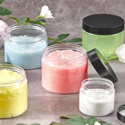 10pcs Wide Mouth Plastic Jars Black Lid Transparent Skin Care Cream Containers