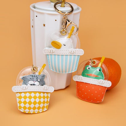 Cartoon Cute Keychain Milk Tea Cup Cute animal Milk Tea Key chain - Aimall