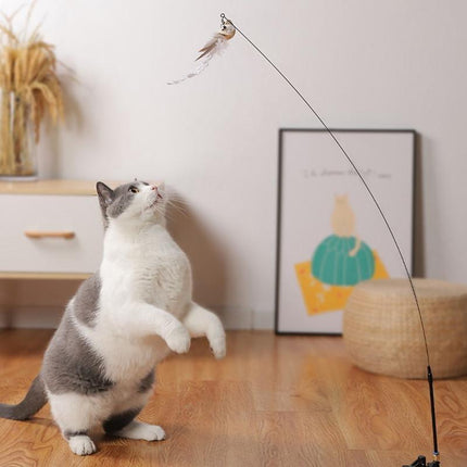 Cat Play Toy Simulation Birds Teaser Wand Interactive Stick with Suction Cup AU - Aimall