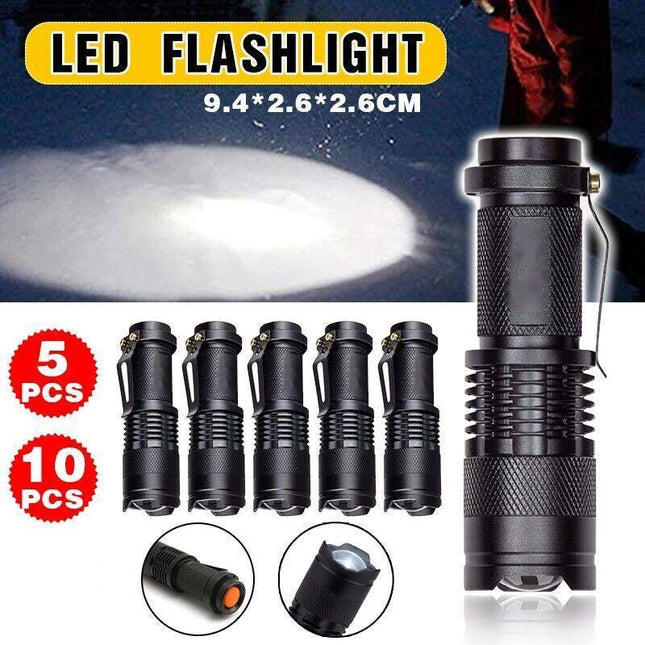 5/10x Mini Q5 LED Flashlight Torch Adjustable Focus Zoom Light Lamp 1200LM - Aimall