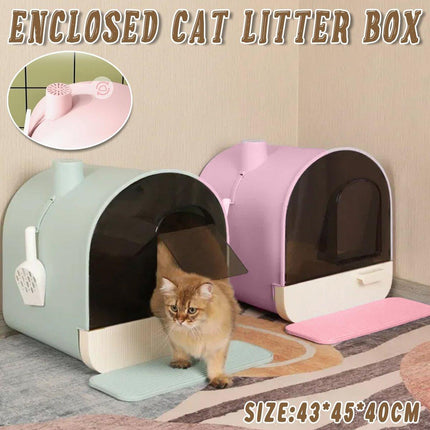 Fully Enclosed Cat Litter Pan Large Litter Box with Drawer Cat Toilet Tray