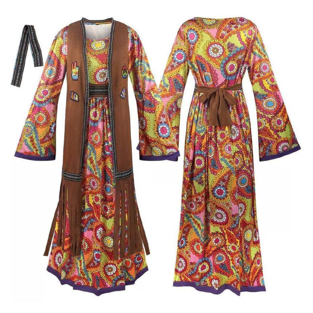 70 S Retro Disco Hippy Dress Hippie Costume Dress Primitive Tribal Goddess - Aimall