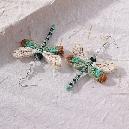 Vintage Dragonfly Earrings Ethnic Fabric Dangle Jewelry for Women Fashion