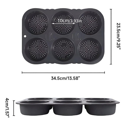 6 Cavity Silicone Hamburger Bun Pan Non Stick Burger Bread Mold Pans Baking Tool