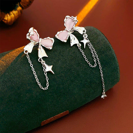 Elegant Bow Tassel Zircon Oil Drop Fashion High-end Clip-on Earrings