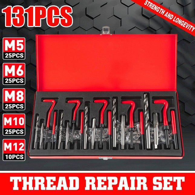 Thread Repair Kit 131 Pieces Helicoil-type M5 M6 M8 M10 M12 Twist Drill Bits - Aimall